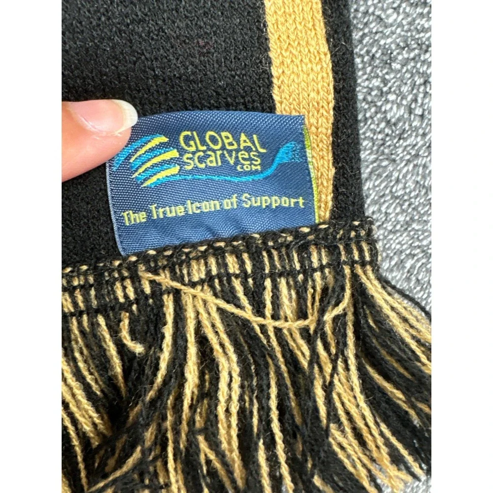 Global Scarves Originals Solid Gold Knit Scarf Black Gold Fringed Fan Scarf‎